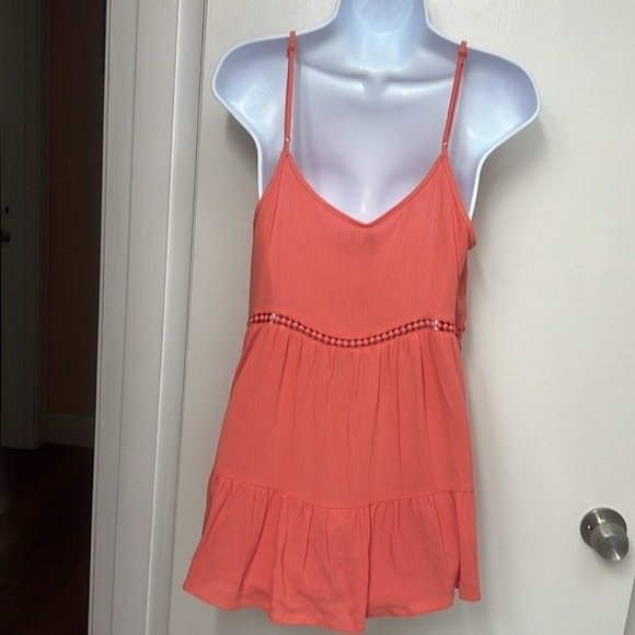 Paper Crane spaghetti straped top. Peach colored. Has 2 lines of circle cutouts - Picture 2 of 12